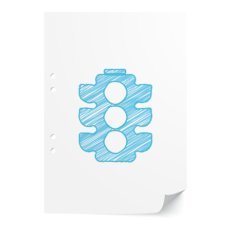 Blue handdrawn Traffic Light illustration on white paper sheet with copy spaceのイラスト素材