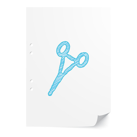 Blue handdrawn Surgical Clamps illustration on white paper sheet with copy spaceのイラスト素材