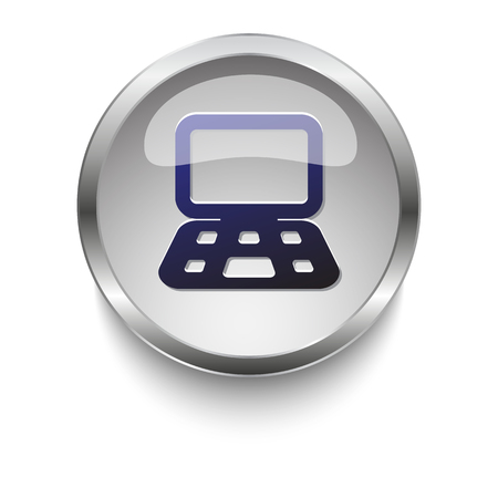Dark blue Computer icon on a glossy glass button with chrome on white backgroundのイラスト素材