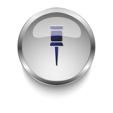 Dark blue Pushpin icon on a glossy glass button with chrome on white backgroundのイラスト素材