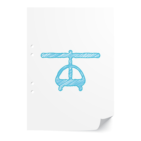 Blue handdrawn Helicopter illustration on white paper sheet with copy spaceのイラスト素材