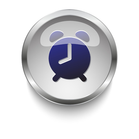 Dark blue Alarm Clock icon on a glossy glass button with chrome on white backgroundのイラスト素材