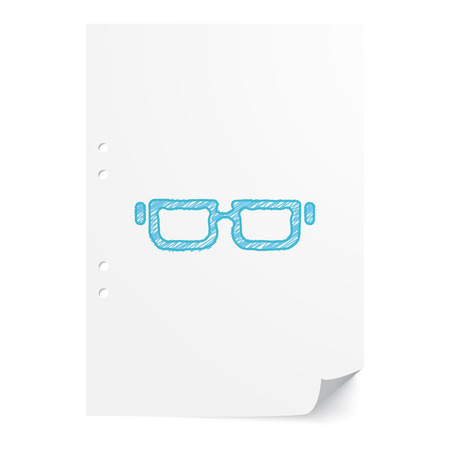 Blue handdrawn Glasses illustration on white paper sheet with copy spaceのイラスト素材