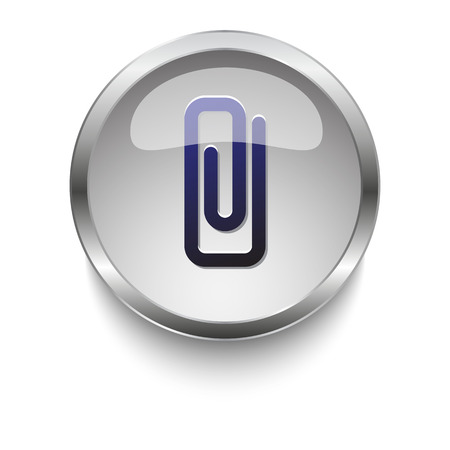 Dark blue Paper Clip icon on a glossy glass button with chrome on white backgroundのイラスト素材
