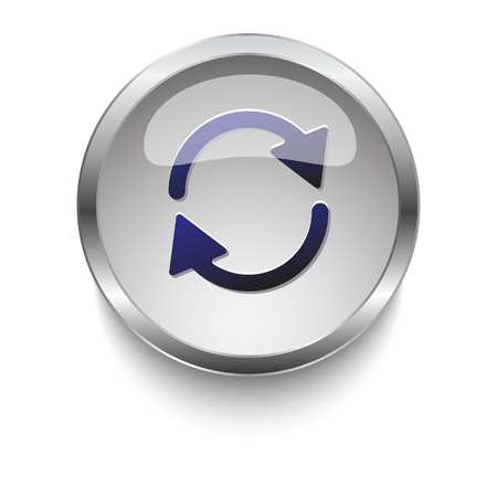 Dark blue Refresh icon on a glossy glass button with chrome on white backgroundのイラスト素材