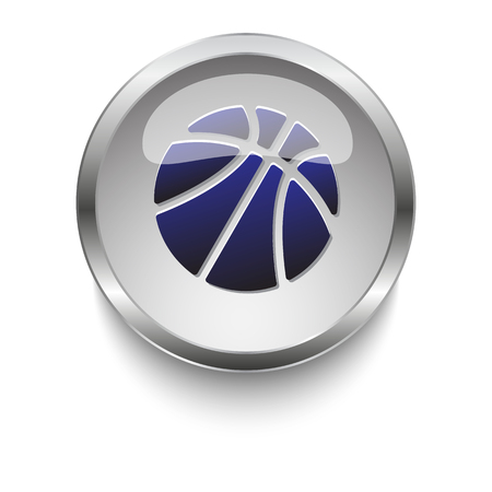 Dark blue Basketball icon on a glossy glass button with chrome on white backgroundのイラスト素材