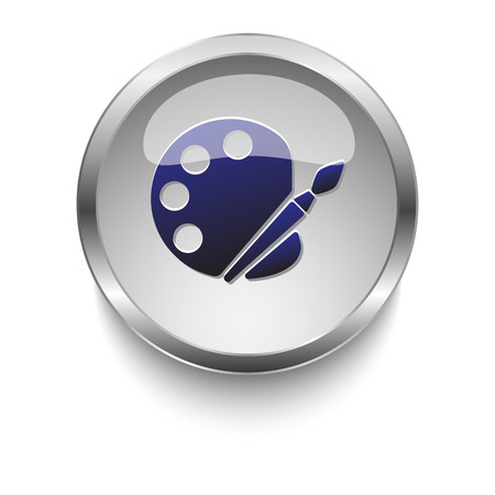 Dark blue Palette icon on a glossy glass button with chrome on white backgroundのイラスト素材