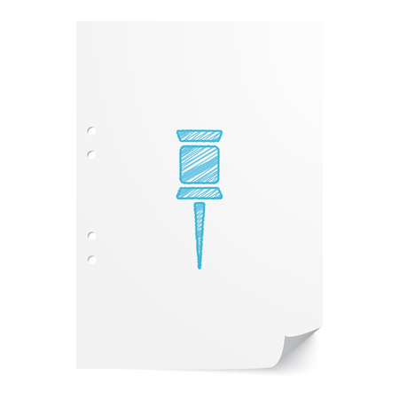 Blue handdrawn Pushpin illustration on white paper sheet with copy spaceのイラスト素材