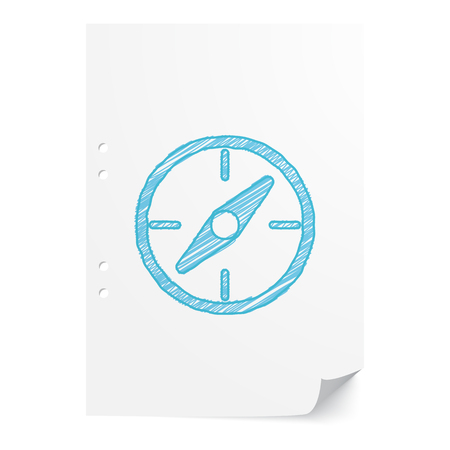 Blue handdrawn Compass illustration on white paper sheet with copy spaceのイラスト素材