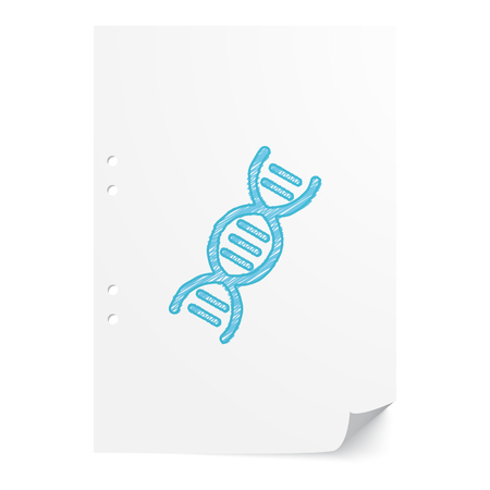 Blue handdrawn Dna illustration on white paper sheet with copy spaceのイラスト素材