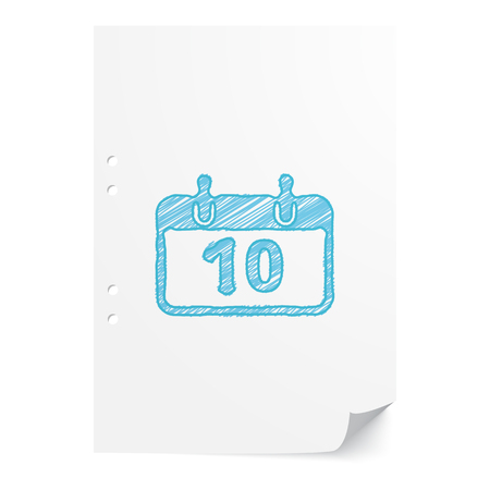 Blue handdrawn Calendar illustration on white paper sheet with copy spaceのイラスト素材
