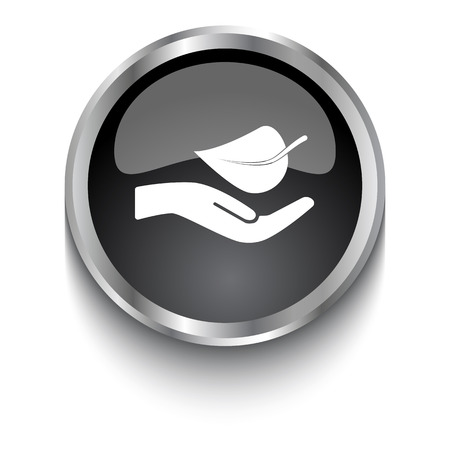 White Leaf In Hand symbol on black glossy web buttonのイラスト素材