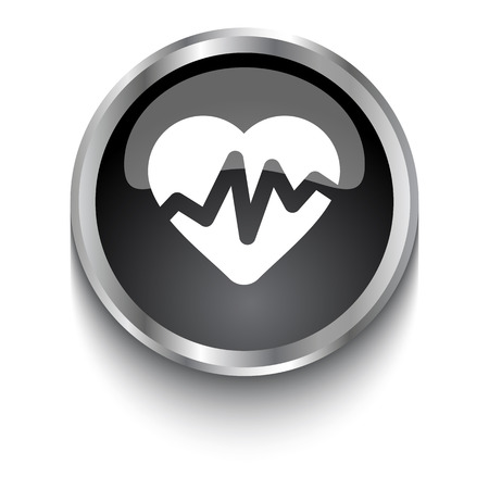 White Heart Rate Pulse symbol on black glossy web buttonのイラスト素材