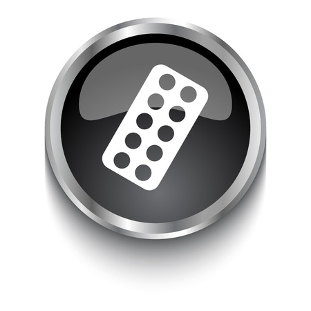 White Tablet Strip symbol on black glossy web buttonのイラスト素材
