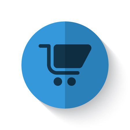 Flat style Shopping Cart illustration on blue folded circle with shadows on whiteのイラスト素材