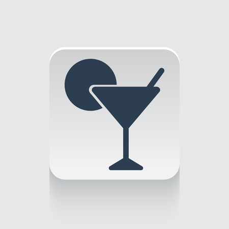 Flat black Cocktail icon on rounded square web buttonのイラスト素材