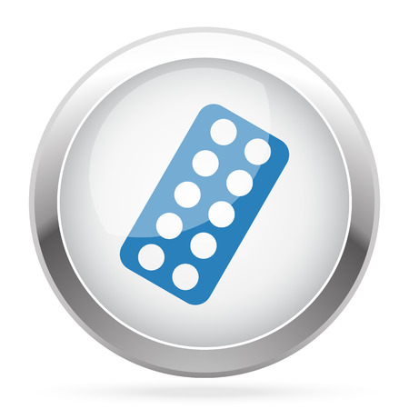 Blue Tablet Strip icon on white glossy chrome app buttonのイラスト素材