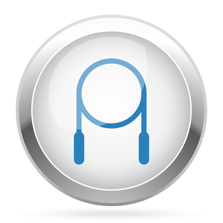 Blue Skipping Rope icon on white glossy chrome app buttonのイラスト素材