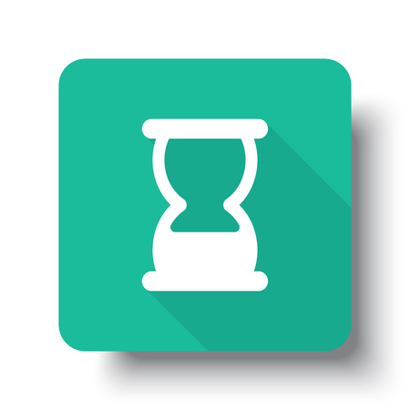 Flat white Hourglass web icon on green button with drop shadowのイラスト素材
