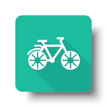 Flat white Bicycle web icon on green button with drop shadowのイラスト素材
