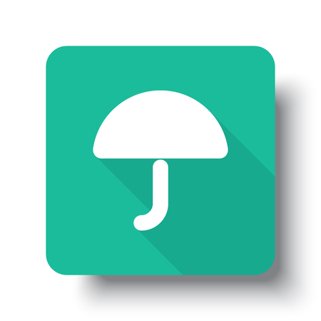 Flat white Umbrella web icon on green button with drop shadowのイラスト素材
