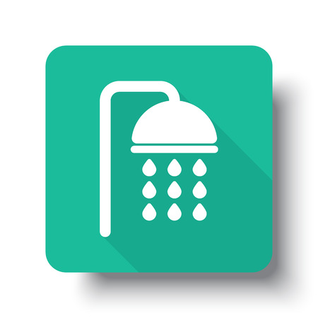 Flat white Shower web icon on green button with drop shadowのイラスト素材