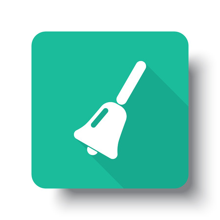 Flat white School Bell web icon on green button with drop shadowのイラスト素材