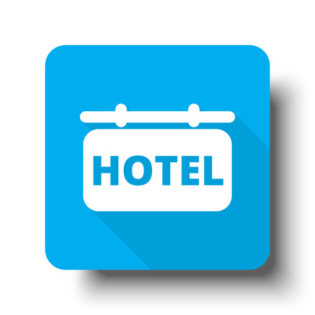 White Hotel Sign icon on blue web buttonのイラスト素材