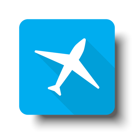 White Airplane icon on blue web buttonのイラスト素材