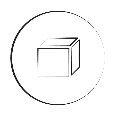 Black ink style 3D Box icon with circleのイラスト素材
