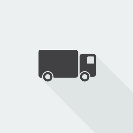 Black flat Delivery Truck icon with long shadow on white backgroundのイラスト素材