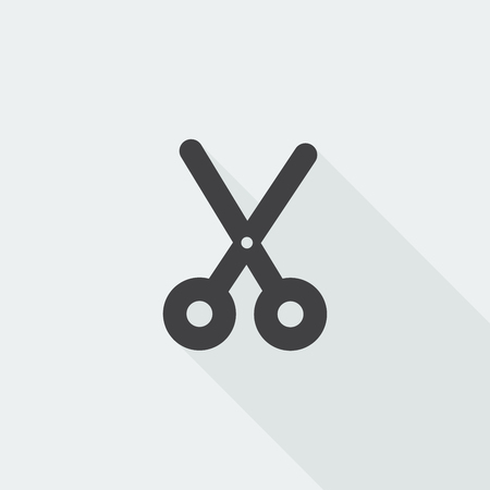 Black flat Scissors icon with long shadow on white backgroundのイラスト素材