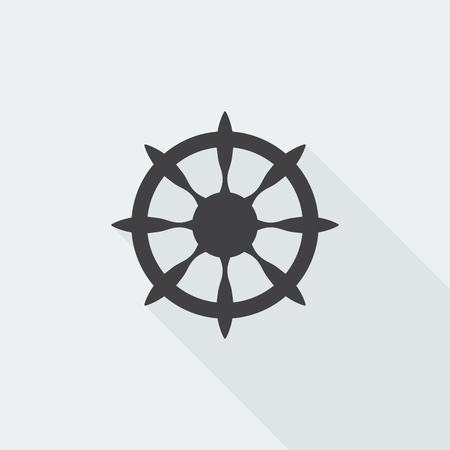 Black flat Boat Wheel icon with long shadow on white backgroundのイラスト素材