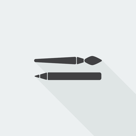 Black flat Paintbrush icon with long shadow on white backgroundのイラスト素材