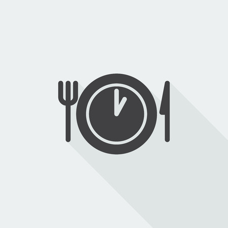 Black flat Lunch Time icon with long shadow on white backgroundのイラスト素材