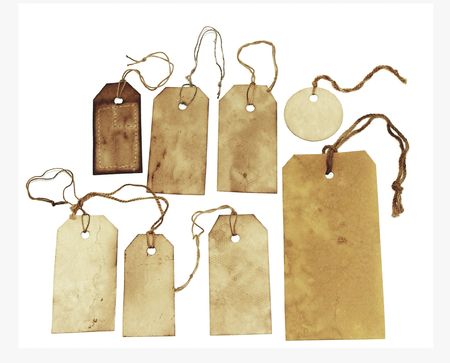 Stained tags isolated on white backgroundの写真素材