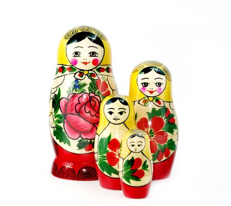Four Russian nesting dolls isolated on whiteの写真素材