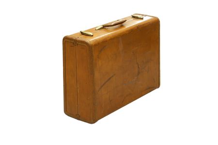 Brown vitnage suitcase isolated on whiteの写真素材