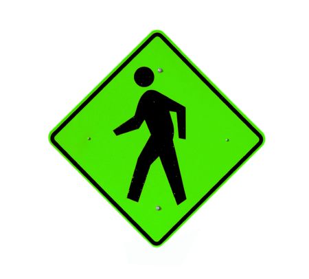 Green walking path sign on whiteの写真素材