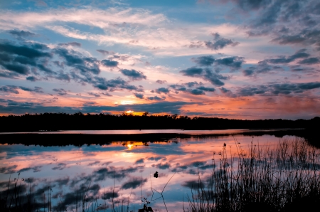 Sunset over lake Perth Australiaの写真素材