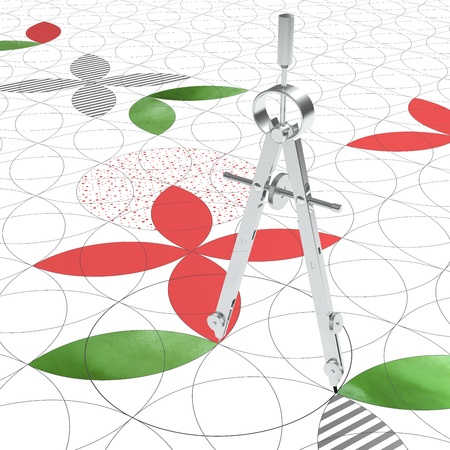 Pair of compasses with a geometric floral design with different textures の写真素材