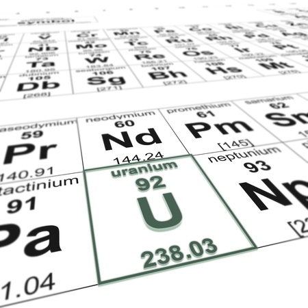 Periodic table of elements, focused on uranium の写真素材