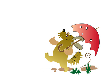 Funny dog walks with a parasol. Vector cartoon figure, on isolated white background.のイラスト素材