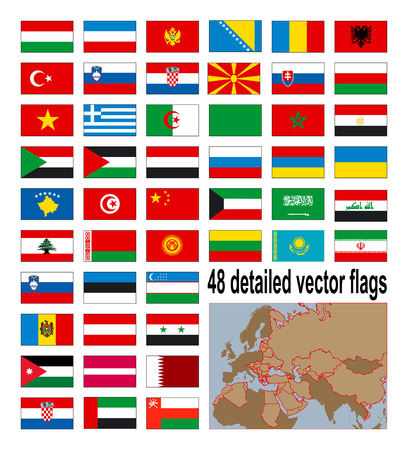 Illustration pour Detailed vector flags of 48 European, Asian and African country. - image libre de droit