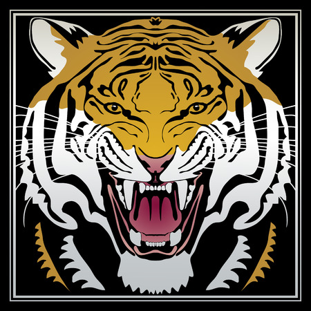 Vector head of the tiger. Totem, tattoo design for t-shirt, logo, bag, postcard, poster, illustration and so on.のイラスト素材
