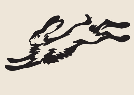Calligraphic brush drawing of   running hare. Stock vector.のイラスト素材