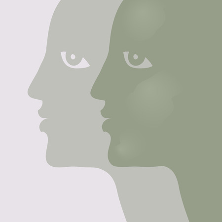 Stock vector. Two human (probably female) silhouettes. Illustration of many concept, for example friendship, feminism, solidarity. Print, t-shirt, logo, bag, postcard, poster, illustration and so on.のイラスト素材