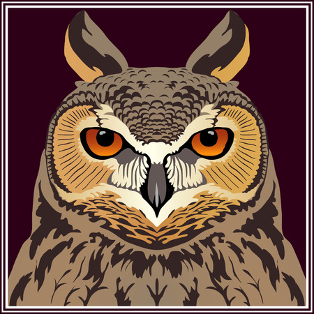 Stock vector. Head of an owl (Long-eared owl). Totem, tattoo design for t-shirt, logo, bag, postcard, poster, illustration and so on.のイラスト素材