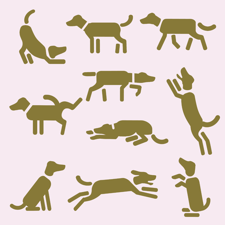 A set of dog icons or pictograms. Design for t-shirt, bag, ad, post card, illustration etc.のイラスト素材