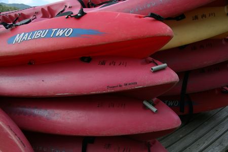 Pink Kayaks - Urauchi River, Iriomote Island, Okinawa, Japanの写真素材